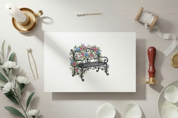 Download Bench with Flowers in Ornate Design - Ornate Collection