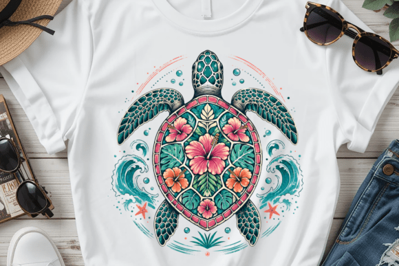 Download Sea Turtle Floral Summer Graphic PNG - Flora Collection
