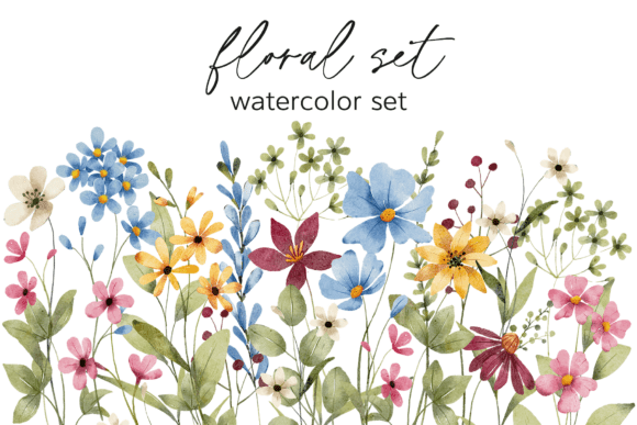 Download Floral Watercolor Set, Flowers, Leaves. - Flora Collection