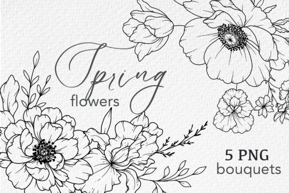Download FLOWERS LINE DRAWING, FLORAL LINE ART - Flora Collection
