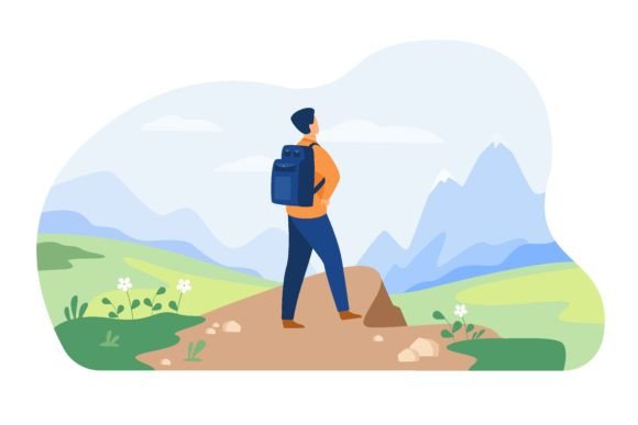 Download Active Tourist Hiking in Mountain. Man W - Active Collection