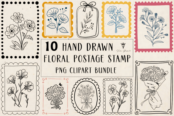 Download Hand Drawn Floral Stamp PNG Clipart Set - Flora Collection