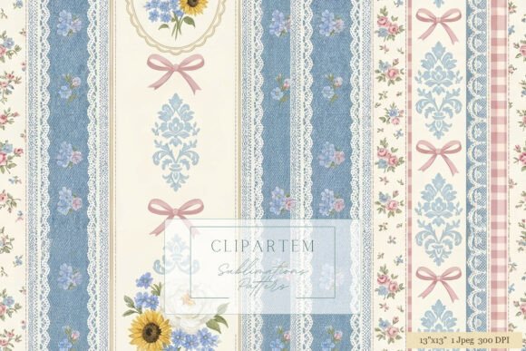 Download Denim Lace Floral Stripe Pattern Design - Flora Collection