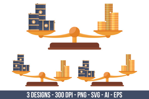 Download Balance Scale with Coins and Oil Barels - Balance Collection