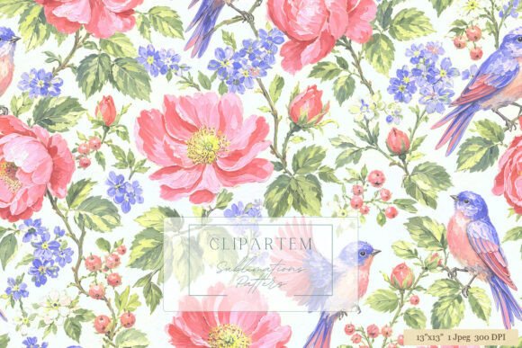 Download Bluebird Peony Floral Pattern Design - Flora Collection