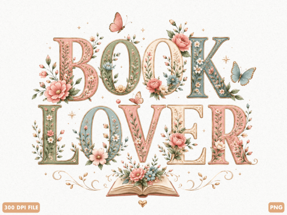 Download Book Lover Floral Typography PNG - Flora Collection