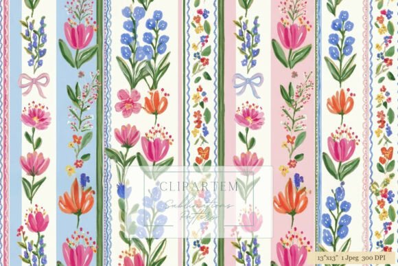 Download Floral Stripe Watercolor Pattern Design - Flora Collection
