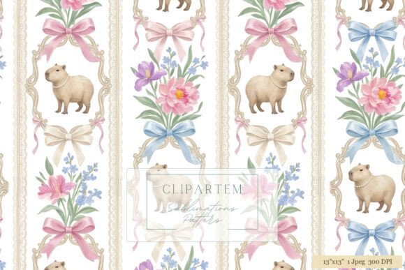 Download Capybara Floral Bow Pattern Design - Flora Collection