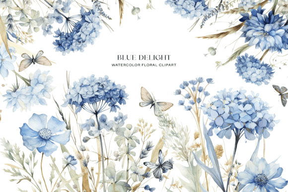 Download Dusty Blue Floral Clipart Watercolor - Flora Collection