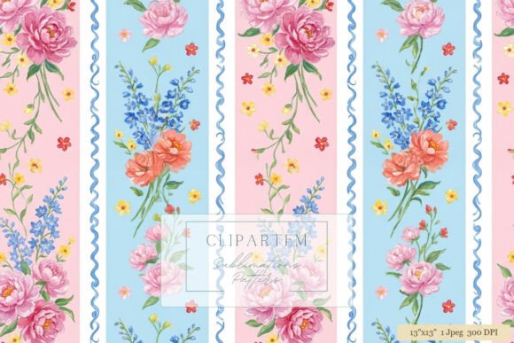 Download Pink Peony Stripe Floral Pattern Design - Flora Collection