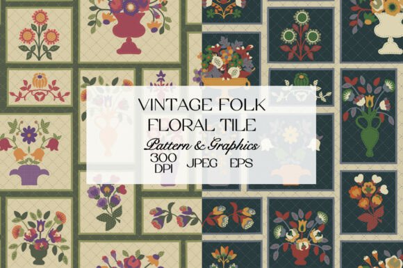 Download Vintage Folk Floral Tile Pattern Bundle - Flora Collection